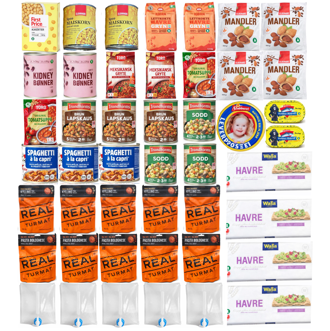 Beredskapslager Mat & Vann - 1 person